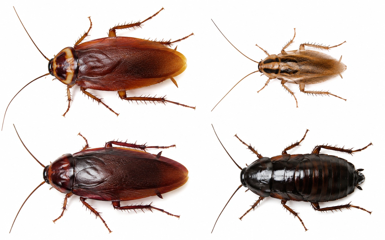 Common roaches in Florida — American, German, Smokybrown, and Oriental cockroach species identification guide