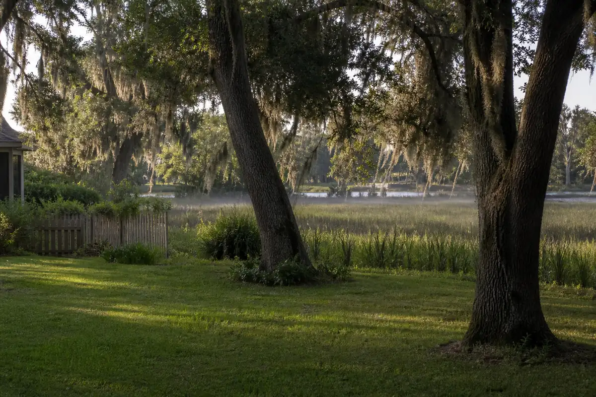 A Northeast Florida backyard bordering tidal marsh and the St. Johns River corridor near Jacksonville, the kind of property that draws heavy mosquito pressure.
