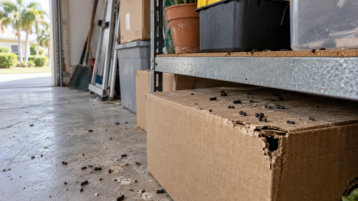 Rodent droppings on stored items in a Florida garage, a contamination and disease risk