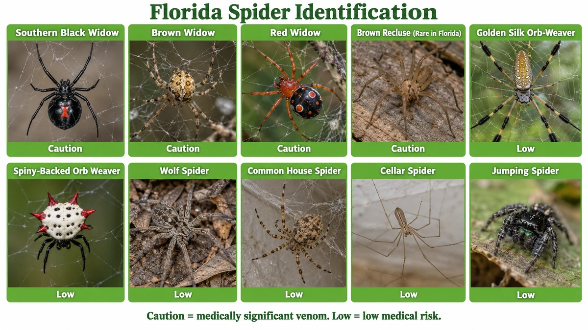 Identification chart of ten spiders commonly found in Florida homes