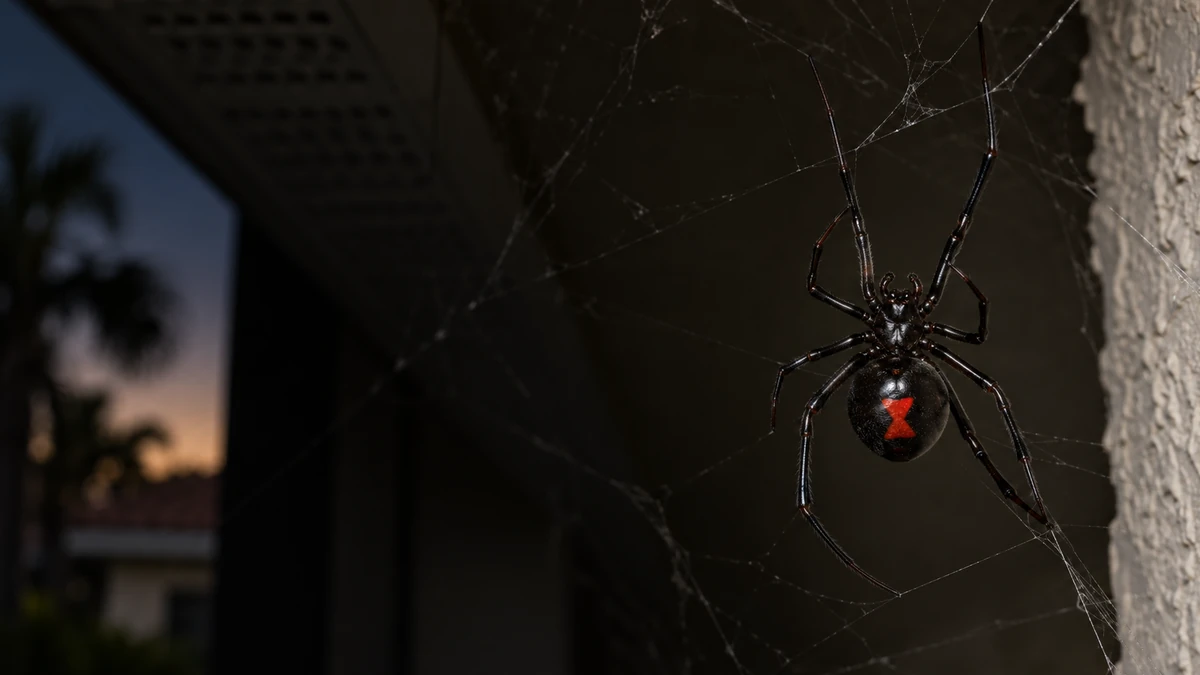 Southern black widow spider showing the red hourglass marking on its abdomen